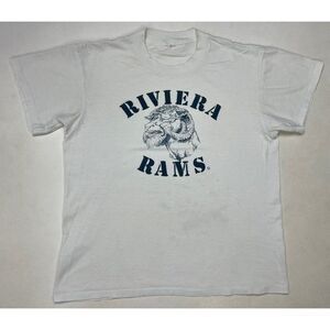 VINTAGE Riviera Rams Graphic T-shirt Men Medium White 90s Single Stitch